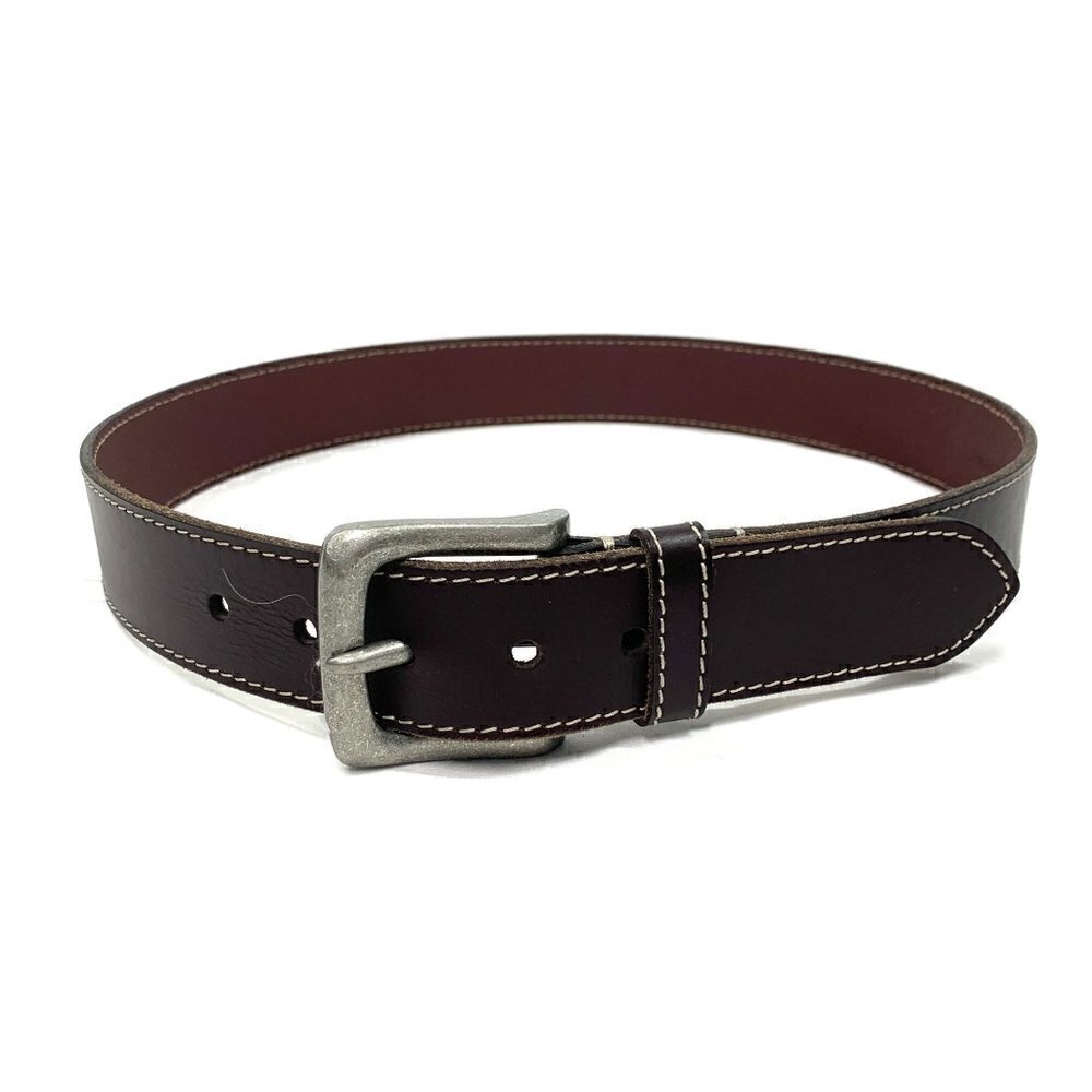 Timberland Men's Leather Belt Brown Topstitching Silver Hardware Size 32